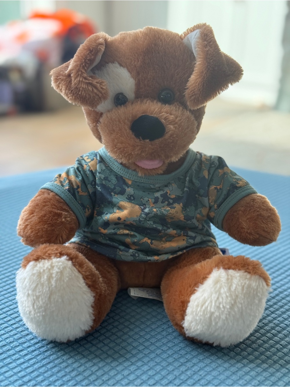 Build-A-Bear Workshop Brown Dog Stuffed Animal Plush Toy with camo shirt.